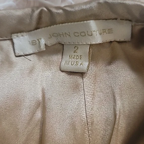 Vintage St John Couture Cream Shimmer Gold Pencil Skirt Sz 2 - Picture 5 of 6